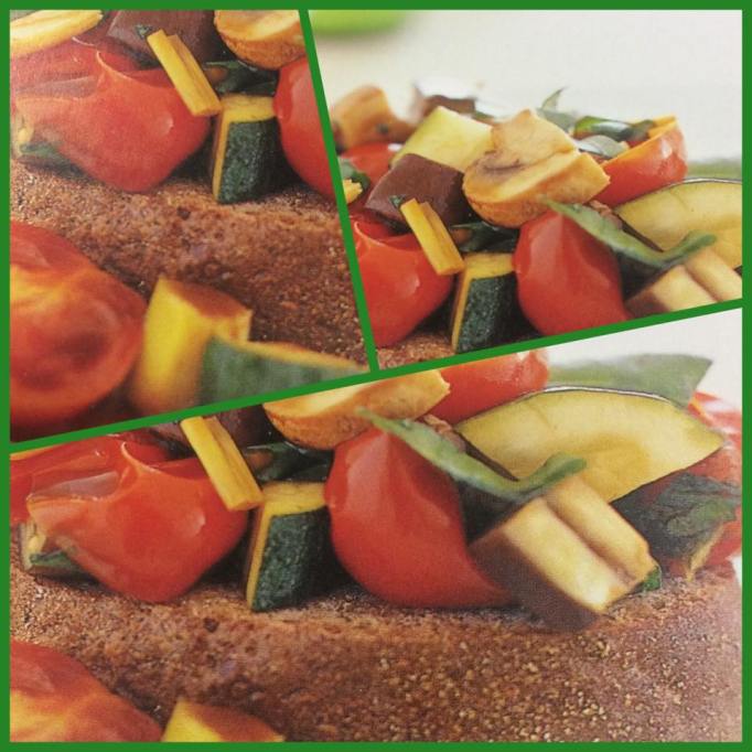 verduras al horno sobre pan de centeno